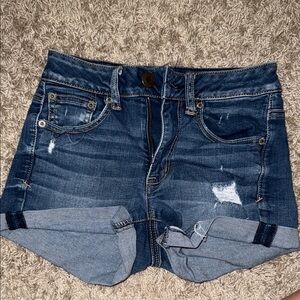 American Eagle Outfitters Blue Jean Shorts Distressed Cuffed